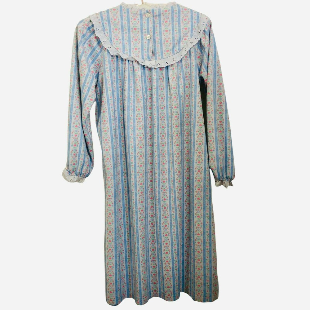 Lanz Of Salzburg Nightgown Girls M 7/8 Blue Floral Stripe Flannel - Picture 1 of 9